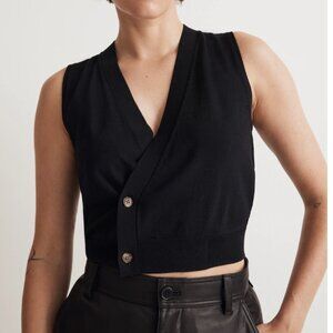 Asymmetric-Button Sweater Vest